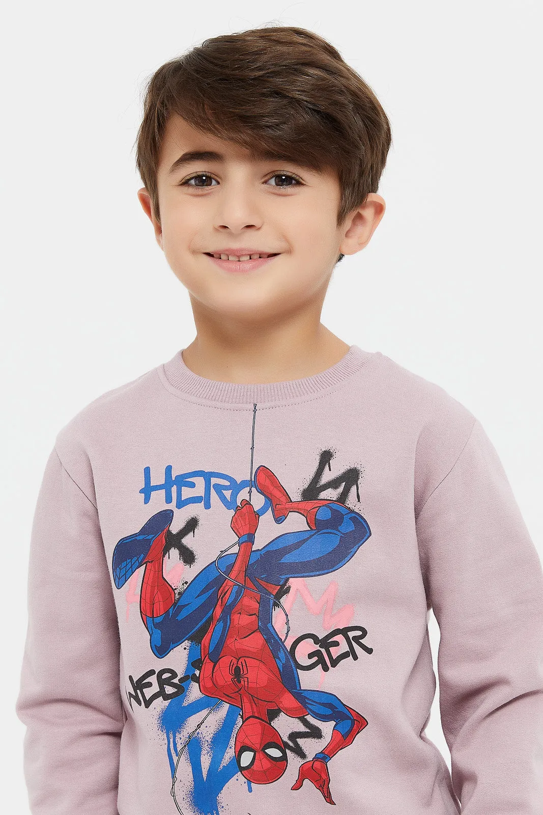Boys Lilac Spider Man Sweatshirt