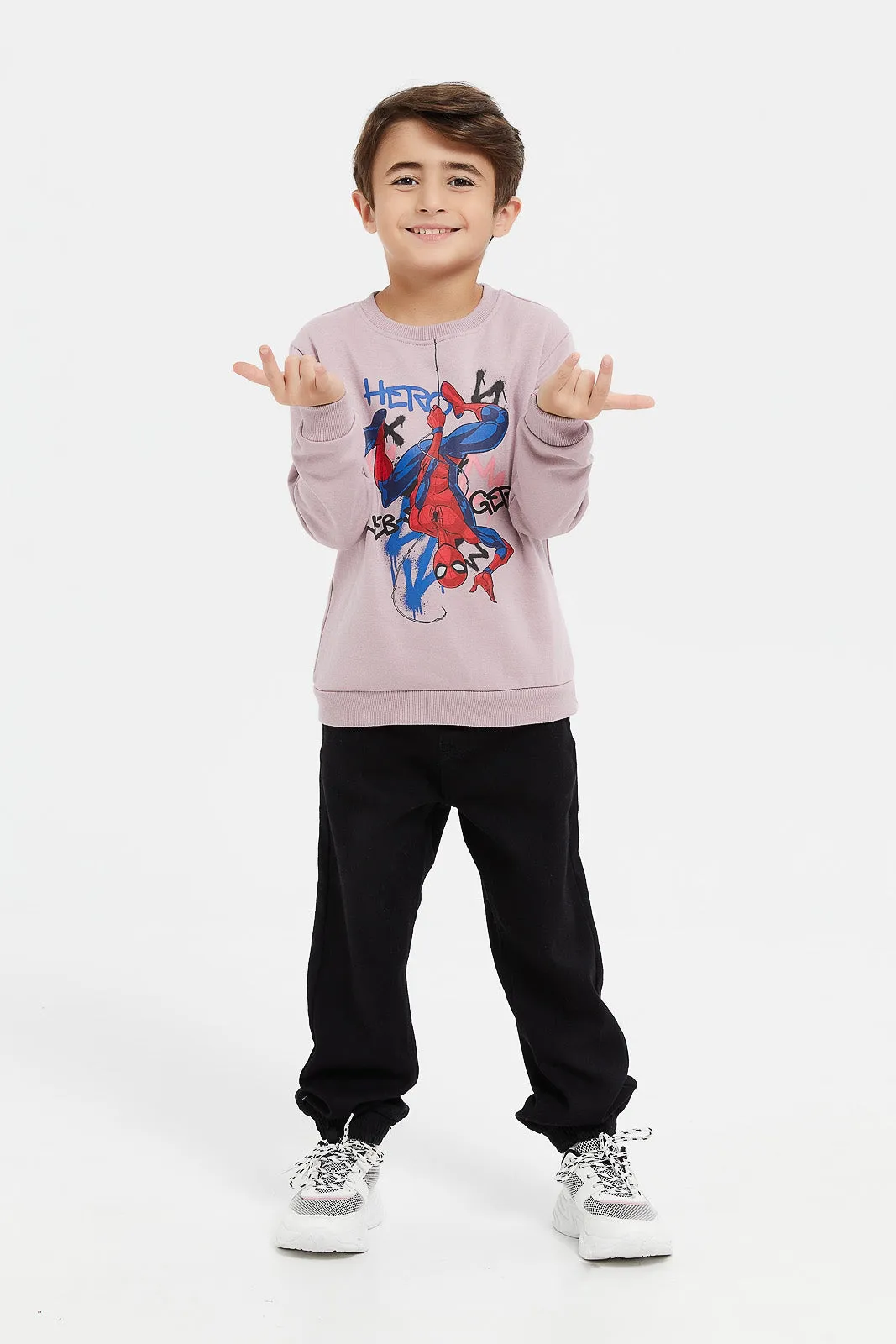Boys Lilac Spider Man Sweatshirt
