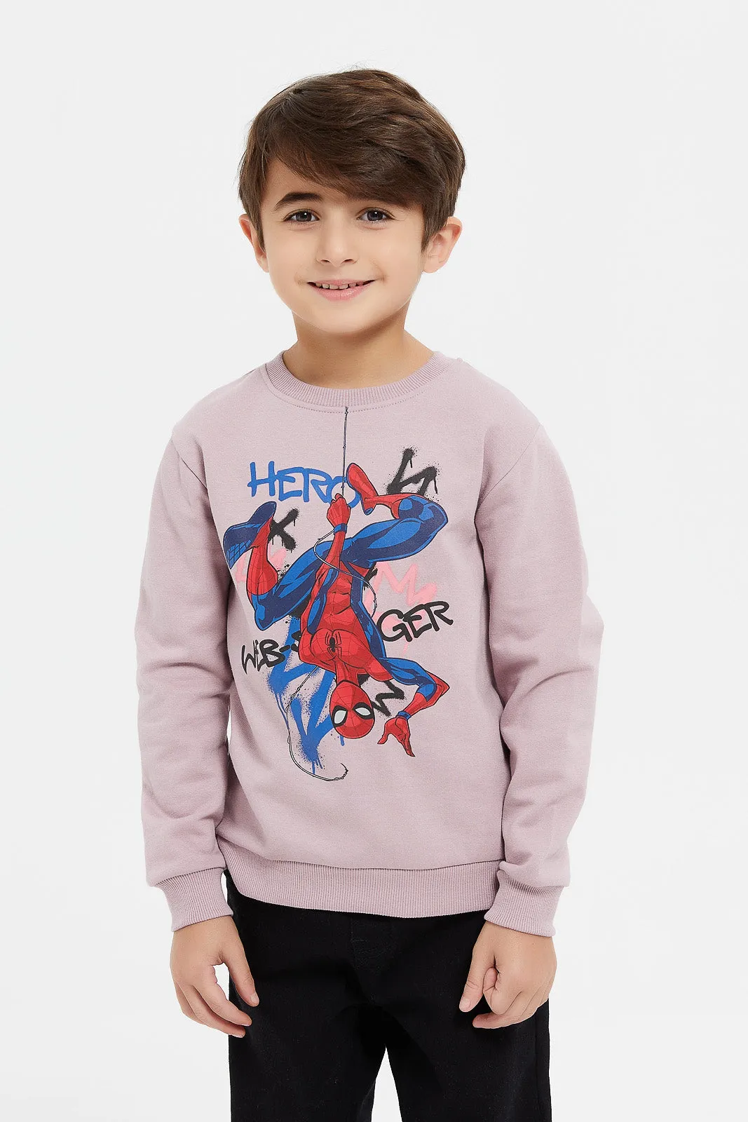 Boys Lilac Spider Man Sweatshirt