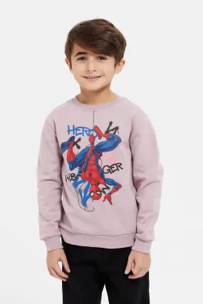 Boys Lilac Spider Man Sweatshirt