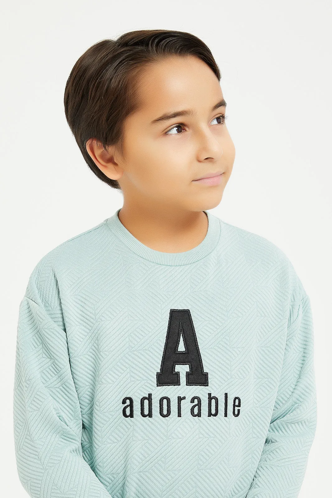Boys Mint Jacquard Oversize Sweatshirt