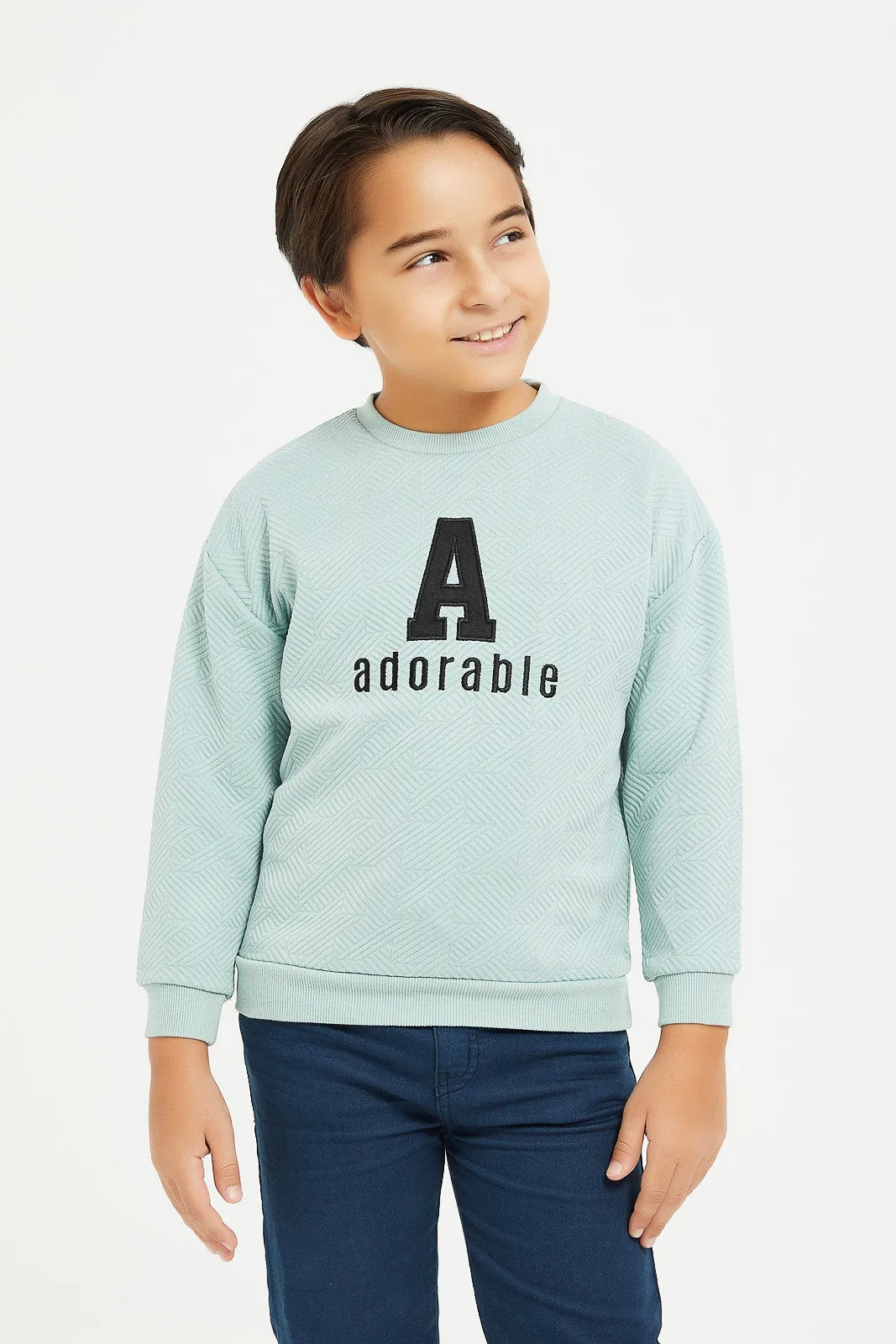 Boys Mint Jacquard Oversize Sweatshirt