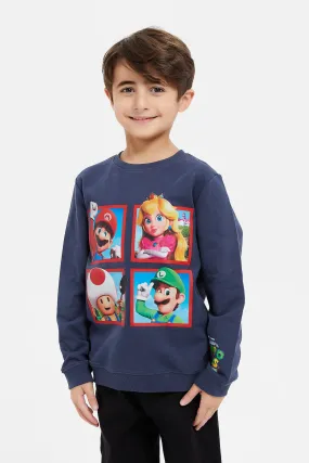 Boys Navy Mario Sweatshirt