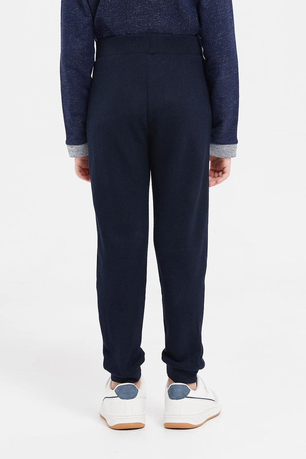 Boys Navy Pique Pull On Joggers