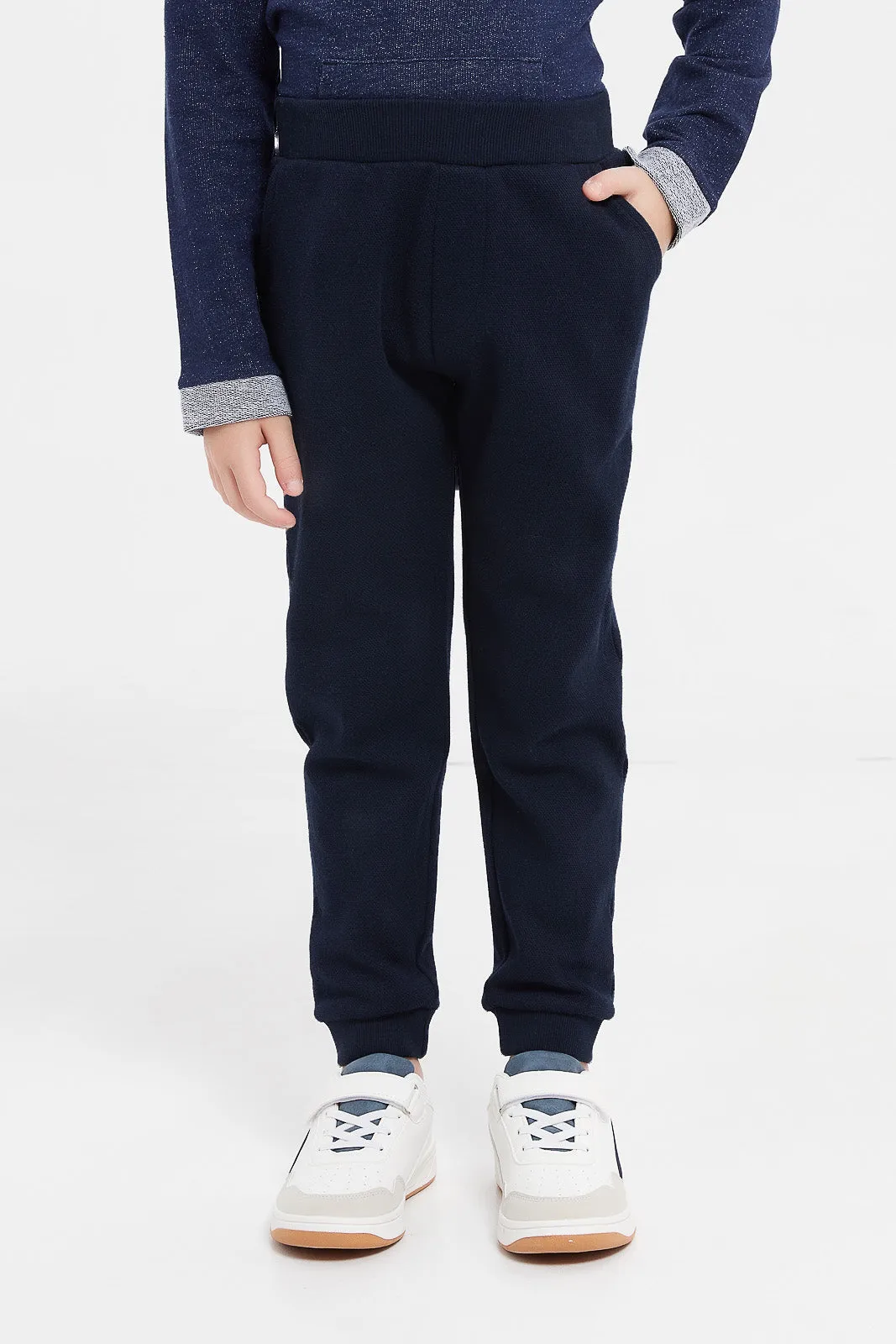 Boys Navy Pique Pull On Joggers