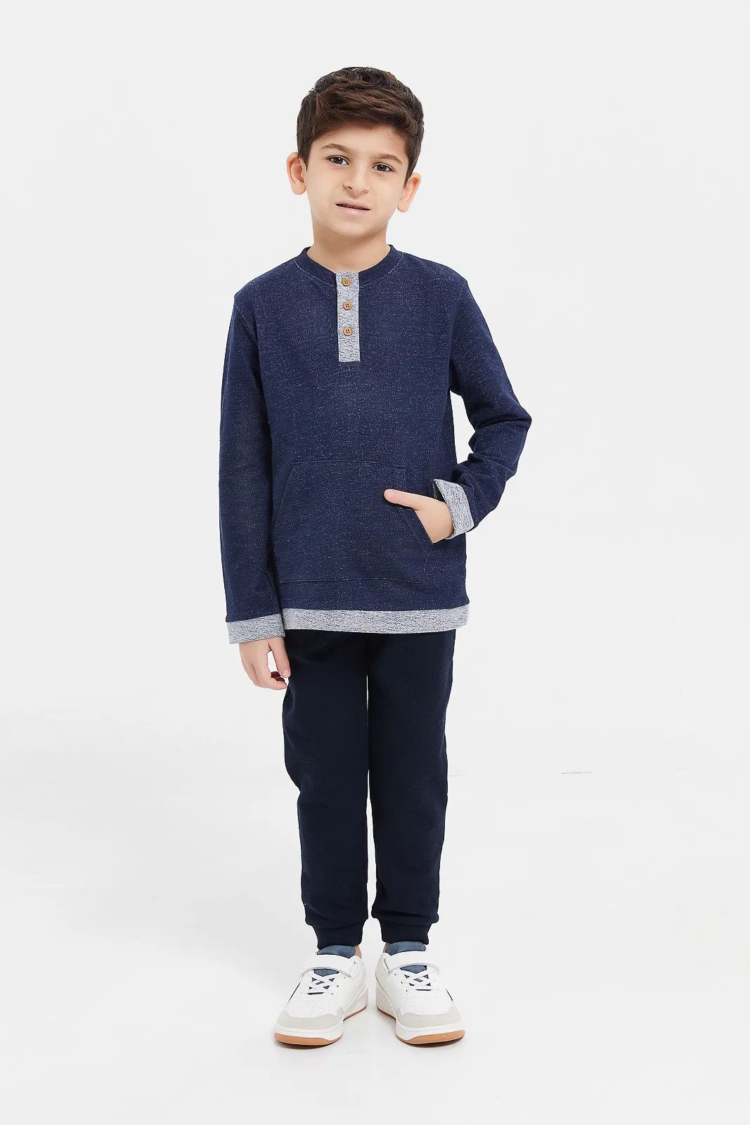Boys Navy Pique Pull On Joggers