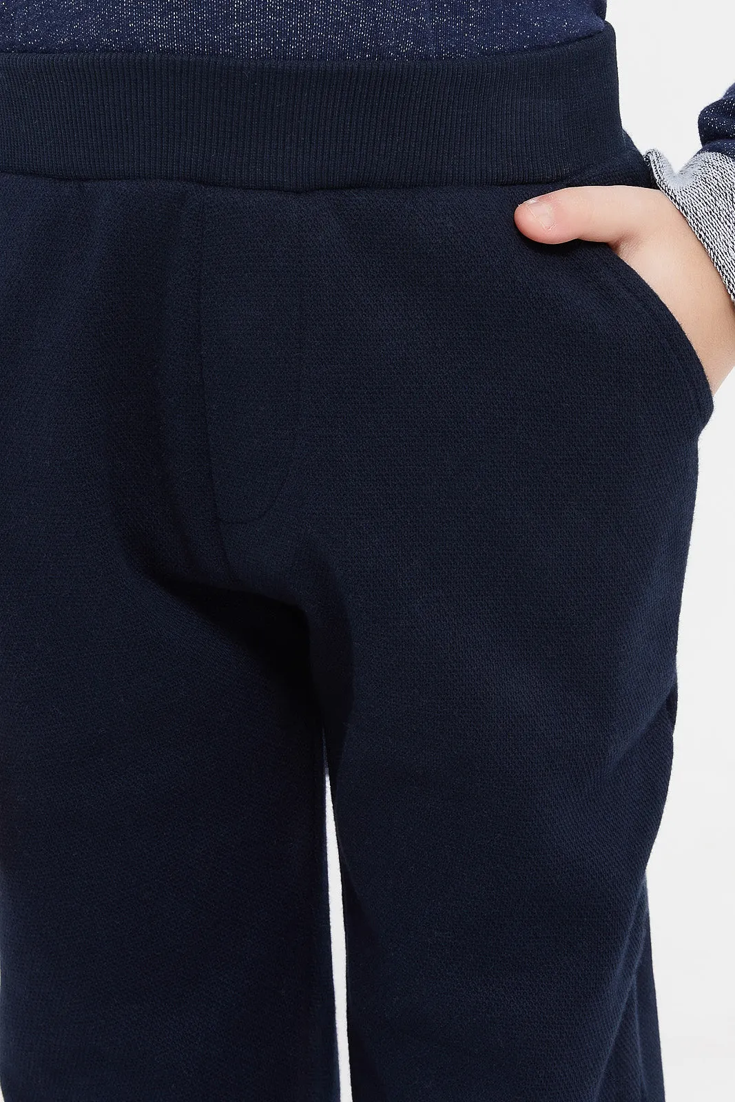 Boys Navy Pique Pull On Joggers