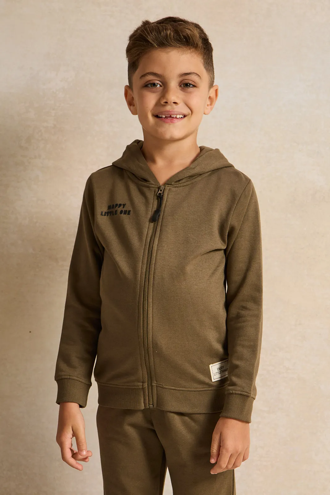 Boys Olive Hooded Zip-Through Jogging Set  (2 Piece)
