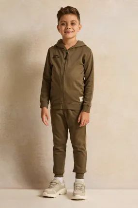 Boys Olive Hooded Zip-Through Jogging Set  (2 Piece)