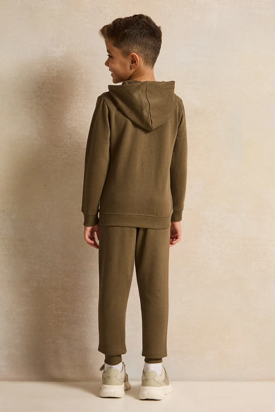 Boys Olive Hooded Zip-Through Jogging Set  (2 Piece)