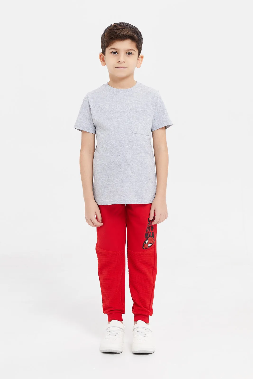 Boys Red Spiderman Print Joggers
