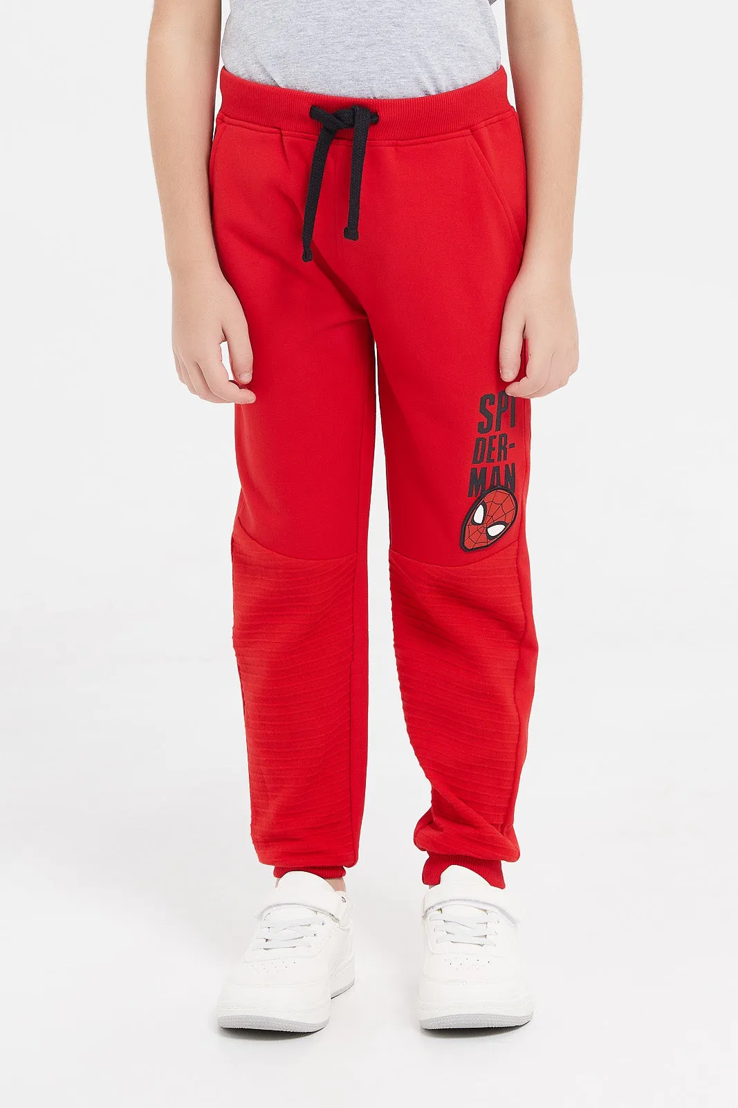 Boys Red Spiderman Print Joggers