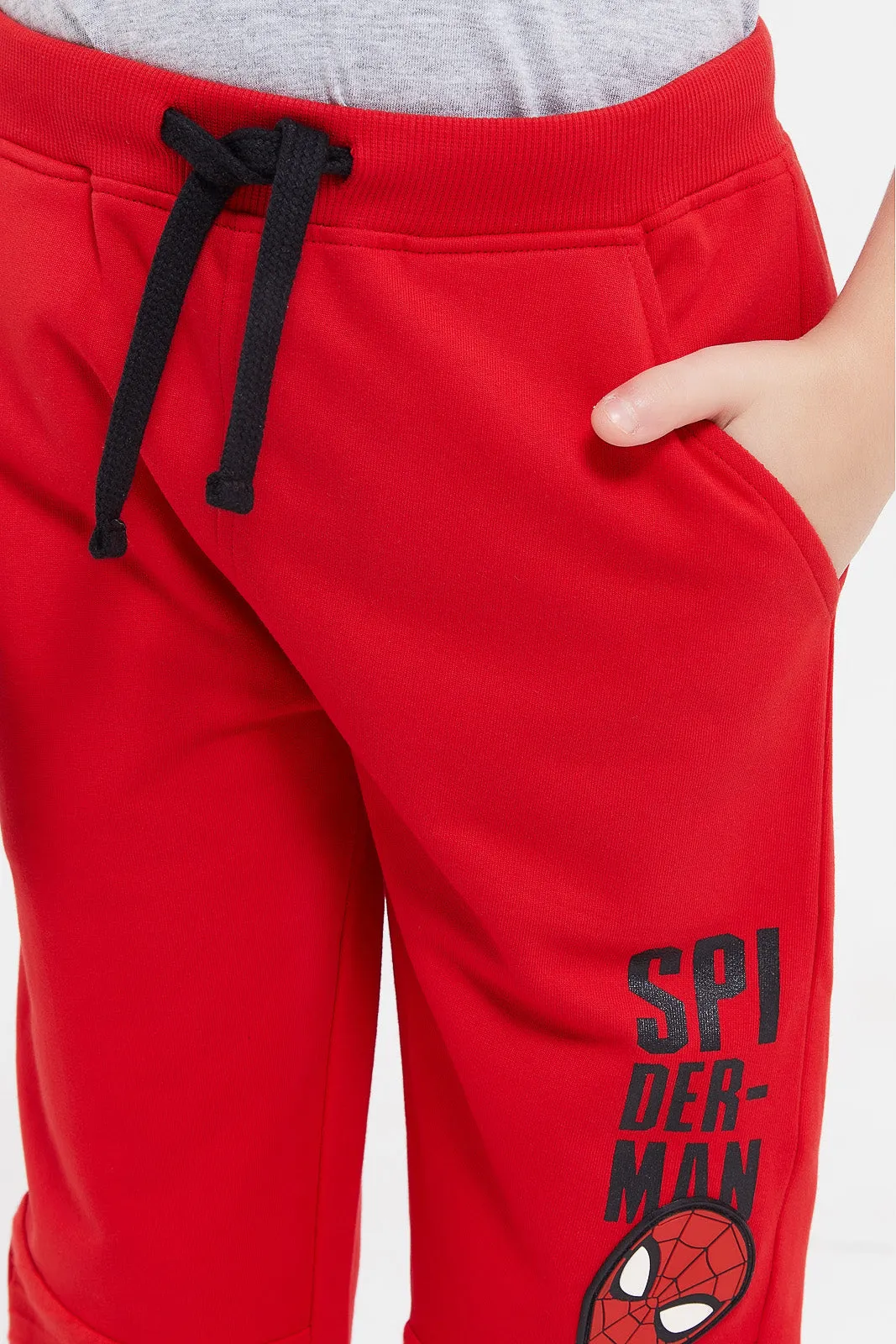 Boys Red Spiderman Print Joggers
