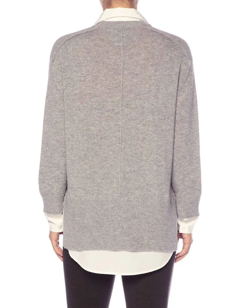 BROCHU WALKER - V Neck Layered Pullover in Sterling Melange with White Underlayer