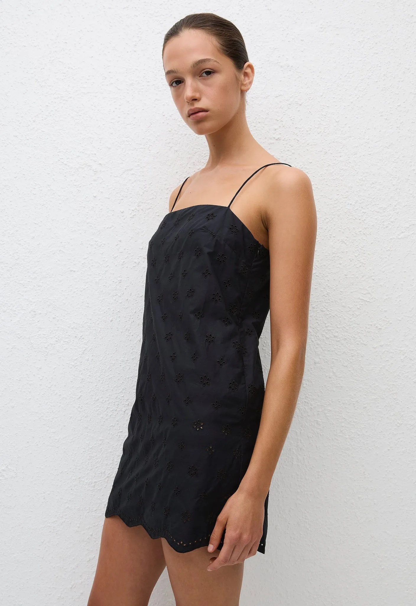 Broderie Shift Mini Dress - Floral Broderie (Black)