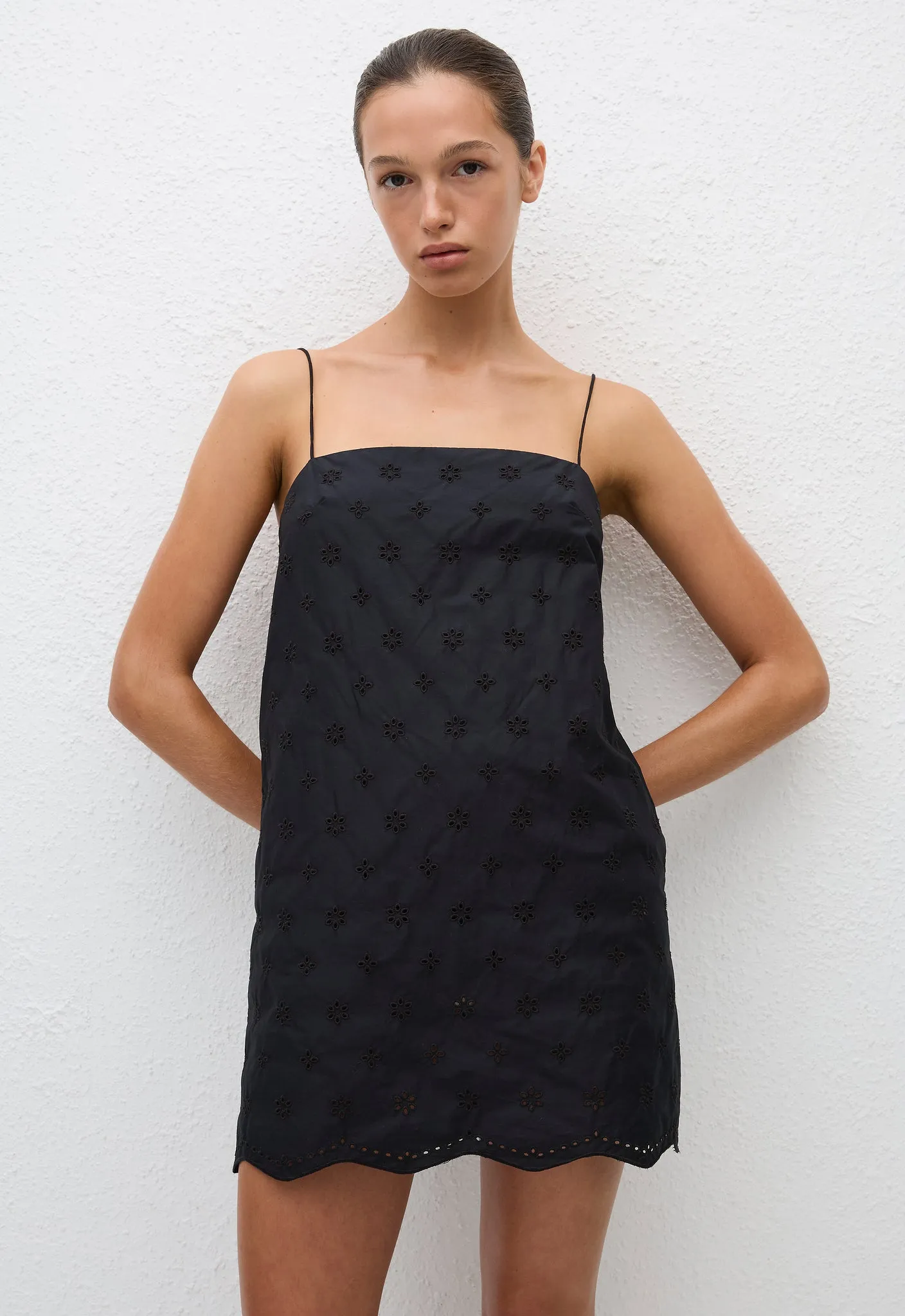 Broderie Shift Mini Dress - Floral Broderie (Black)