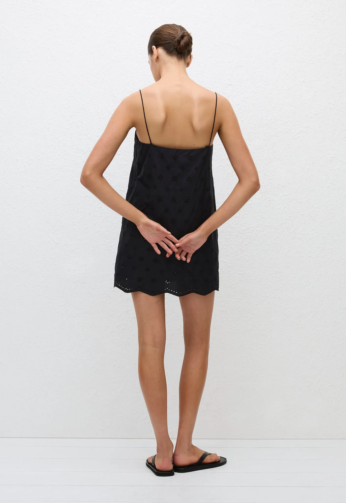 Broderie Shift Mini Dress - Floral Broderie (Black)