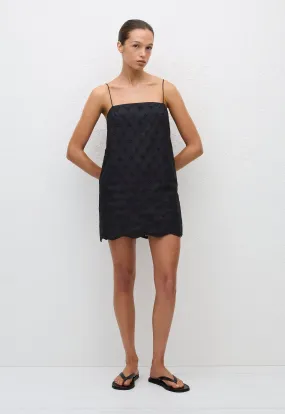 Broderie Shift Mini Dress - Floral Broderie (Black)