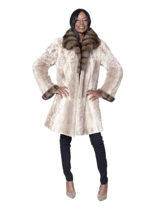 Brown Shadow Sheared & Grooved Mink with Russian Sable Collar & Cuffs