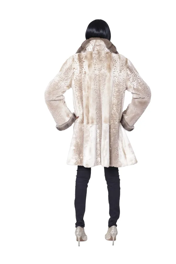 Brown Shadow Sheared & Grooved Mink with Russian Sable Collar & Cuffs