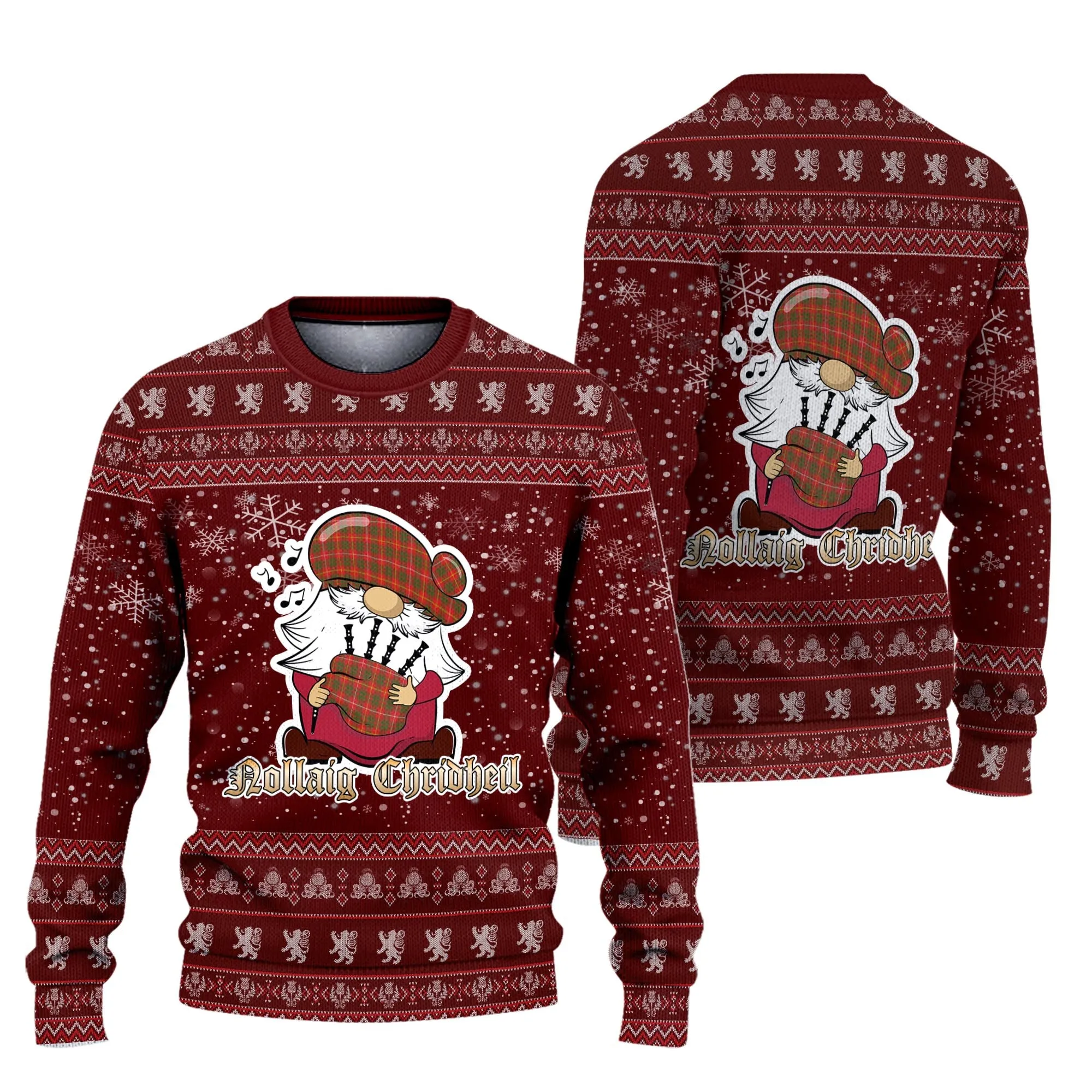 Bruce County Canada Clan Christmas Family Ugly Sweater with Funny Gnome Playing Bagpipes
