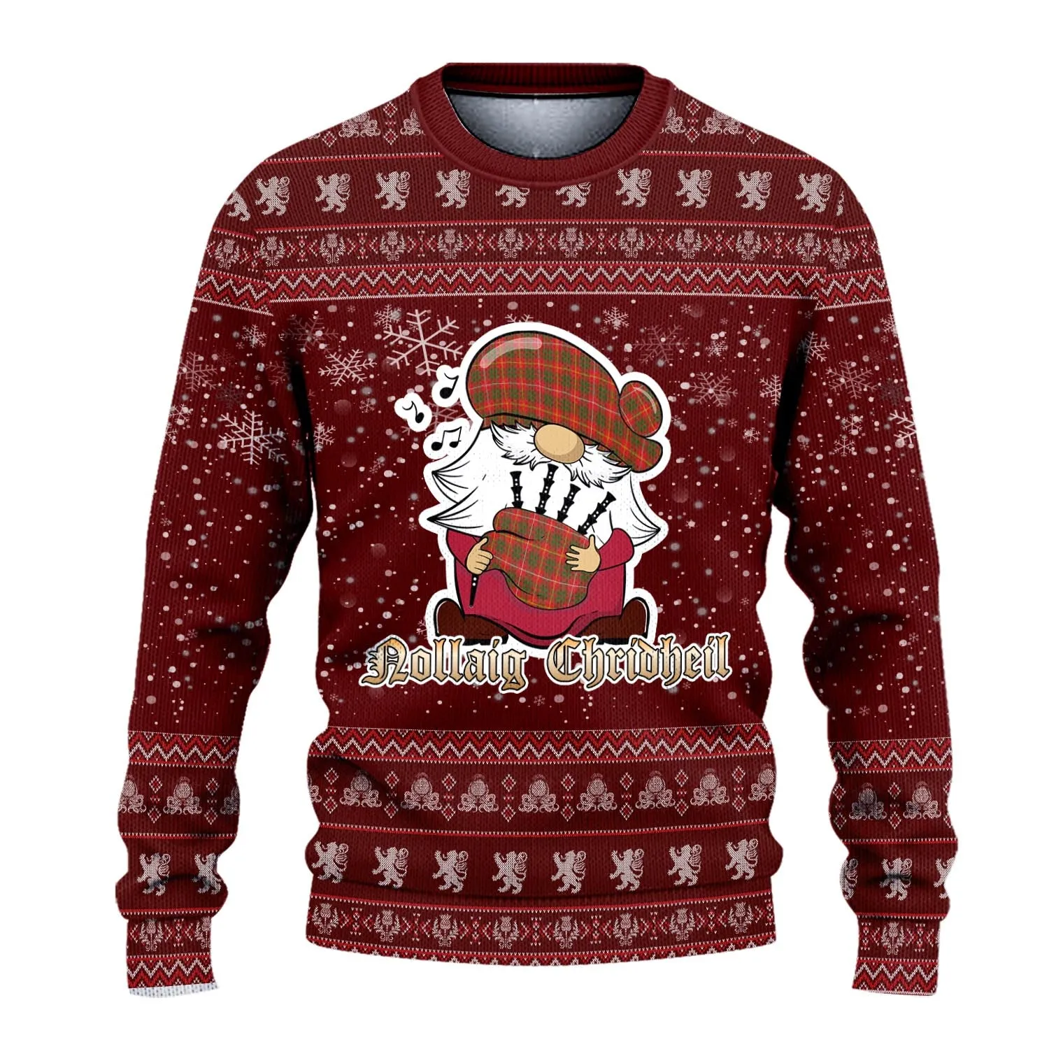 Bruce County Canada Clan Christmas Family Ugly Sweater with Funny Gnome Playing Bagpipes