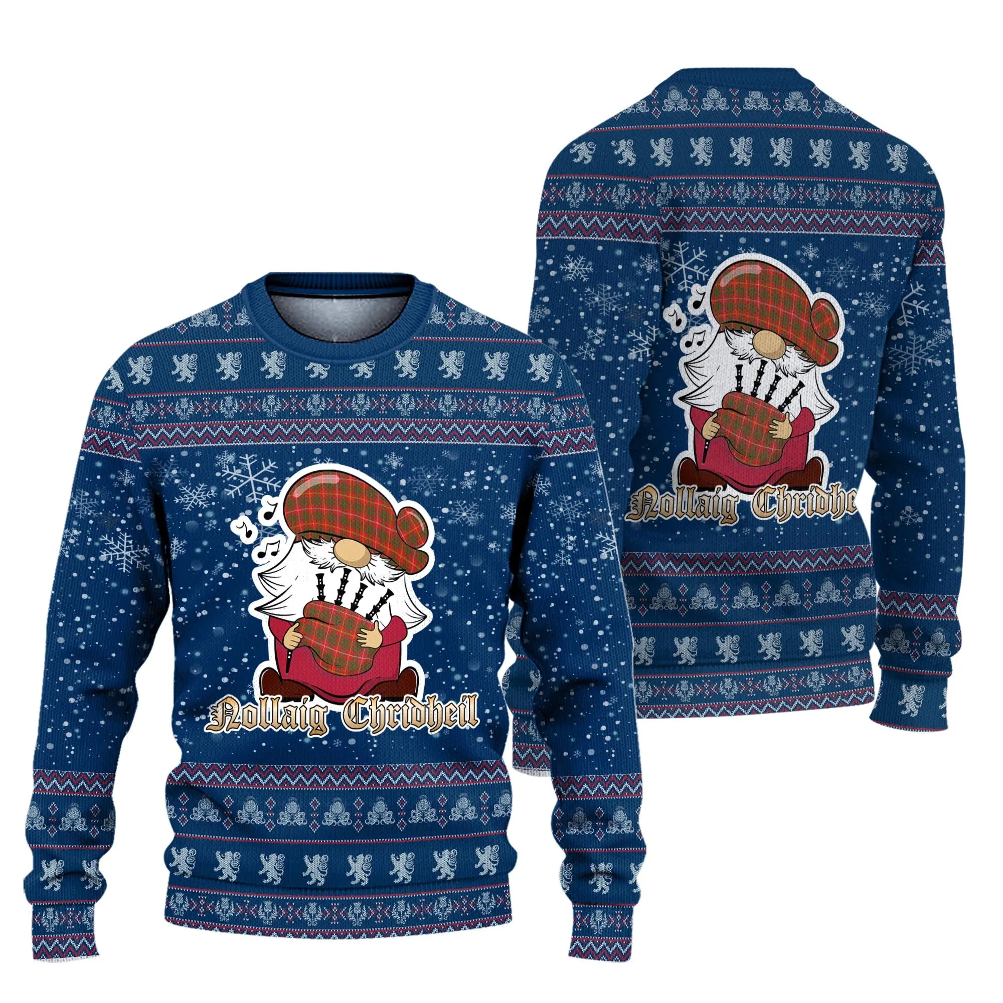 Bruce County Canada Clan Christmas Family Ugly Sweater with Funny Gnome Playing Bagpipes