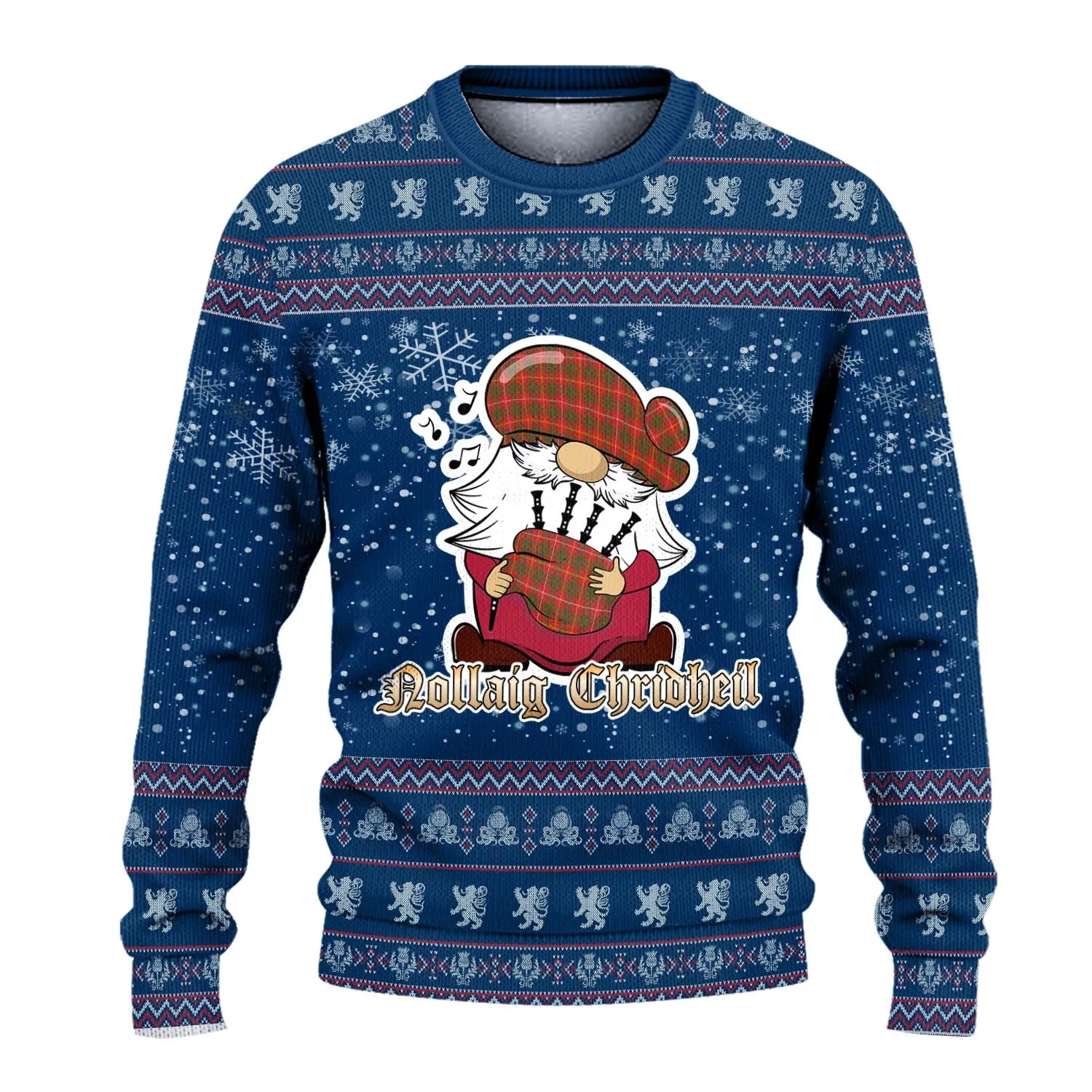 Bruce County Canada Clan Christmas Family Ugly Sweater with Funny Gnome Playing Bagpipes