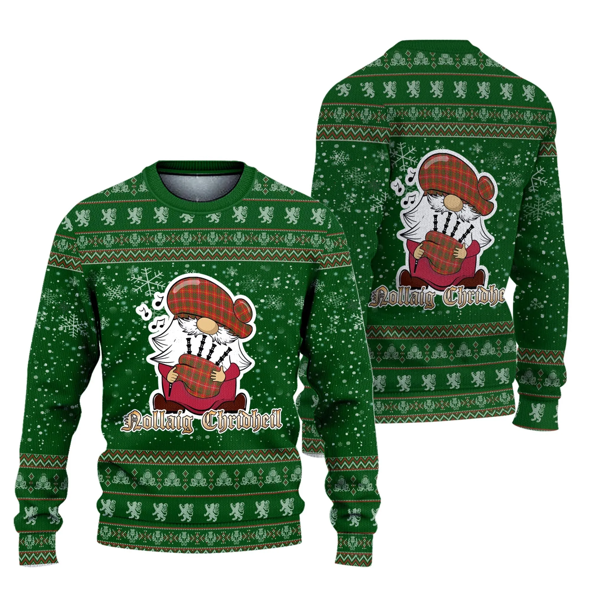 Bruce County Canada Clan Christmas Family Ugly Sweater with Funny Gnome Playing Bagpipes