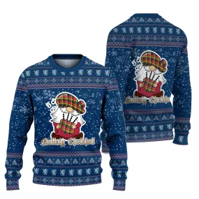 Buchanan Modern Clan Christmas Family Ugly Sweater with Funny Gnome Playing Bagpipes