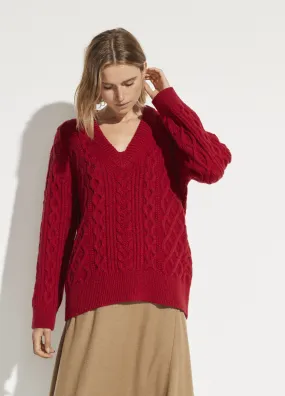 Cable Knit V-Neck in Cherry