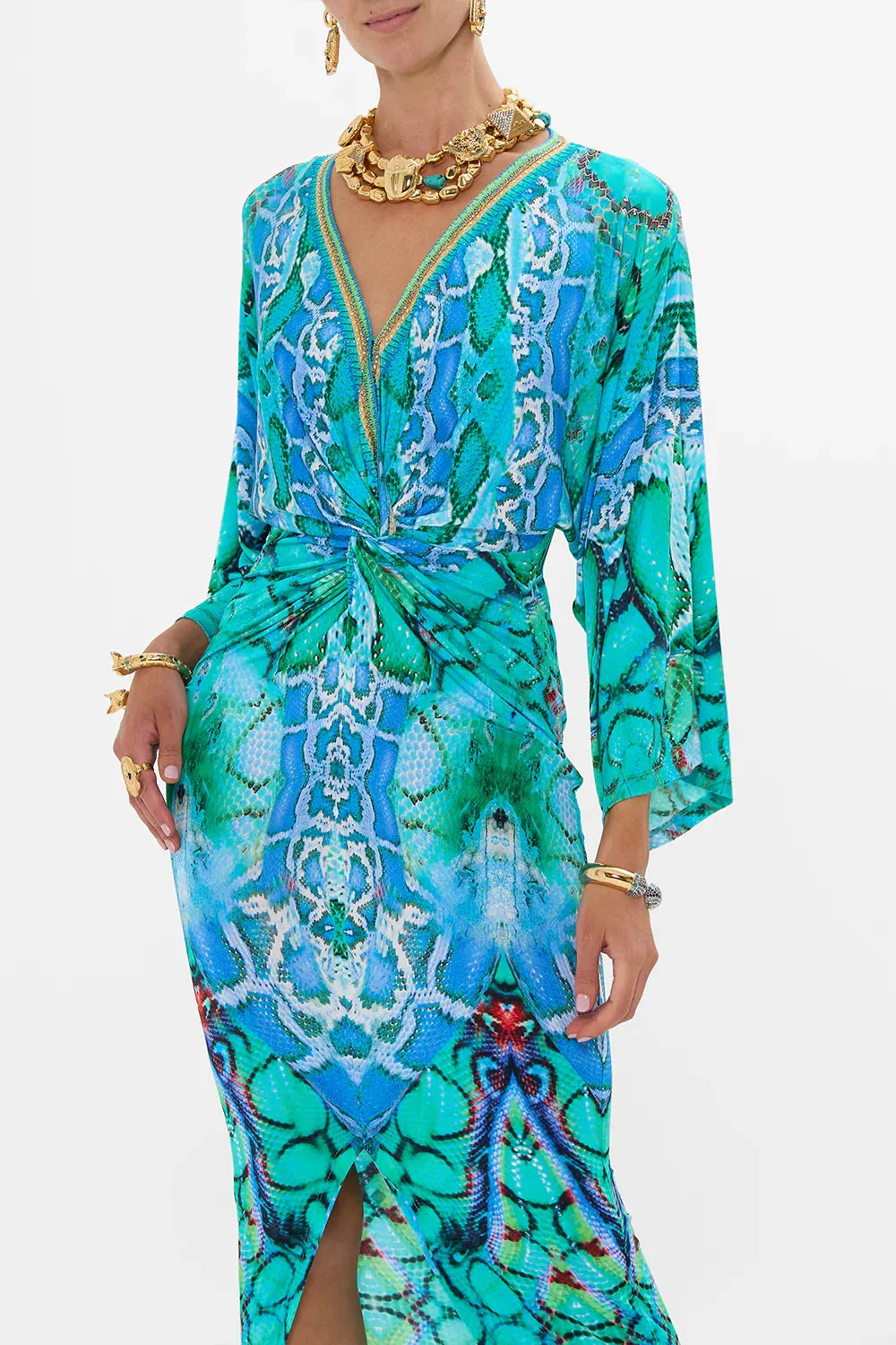 CAMILLA LAND OF WONDER LONG SPLIT FRONT TWIST DRESS