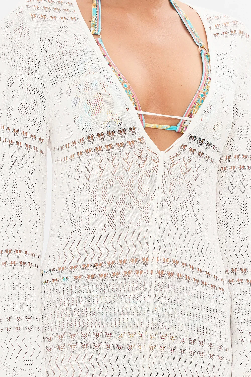 CAMILLA SEA CHARM LACE FRONT POINTELLE KNIT DRESS
