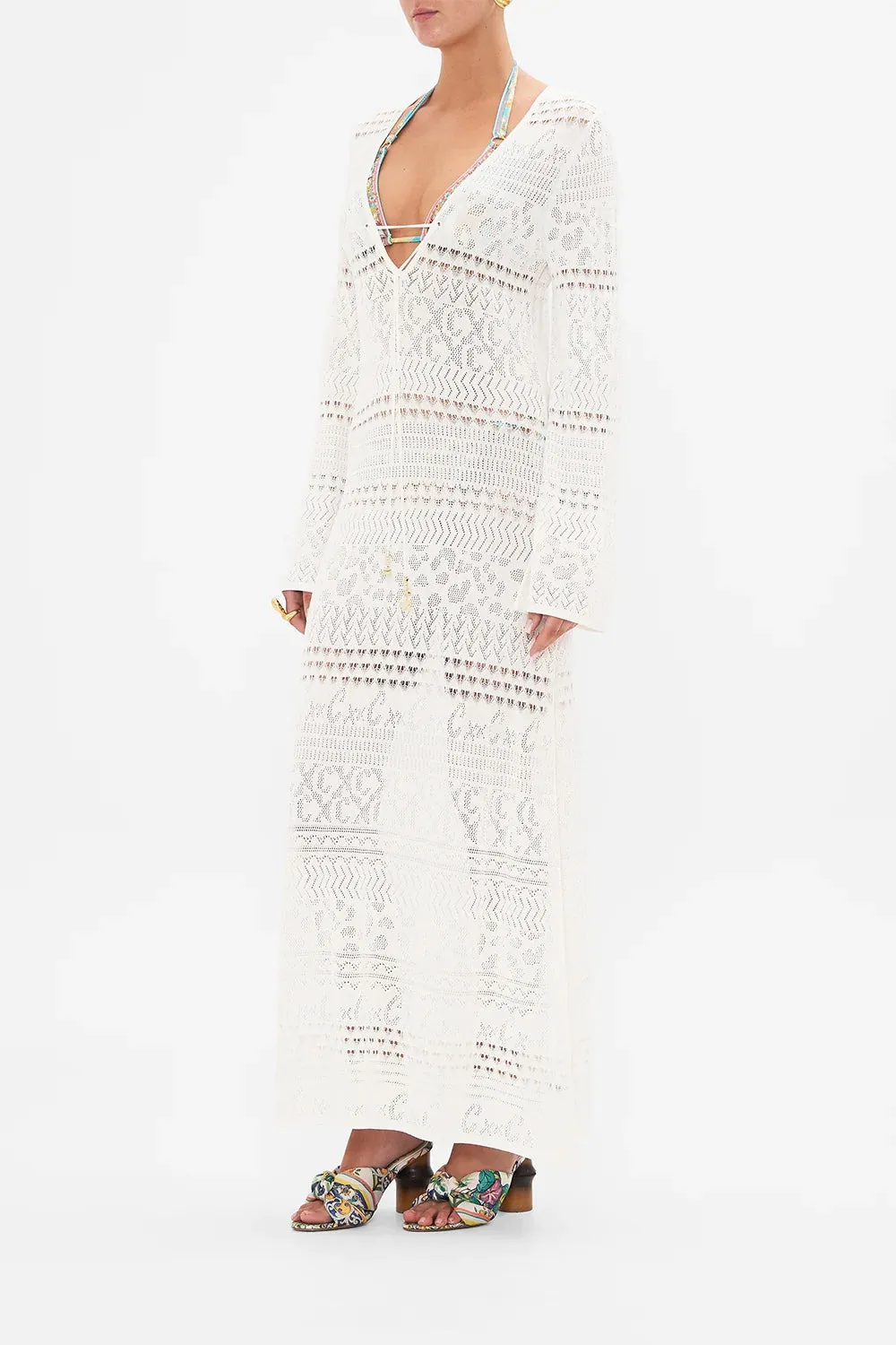 CAMILLA SEA CHARM LACE FRONT POINTELLE KNIT DRESS