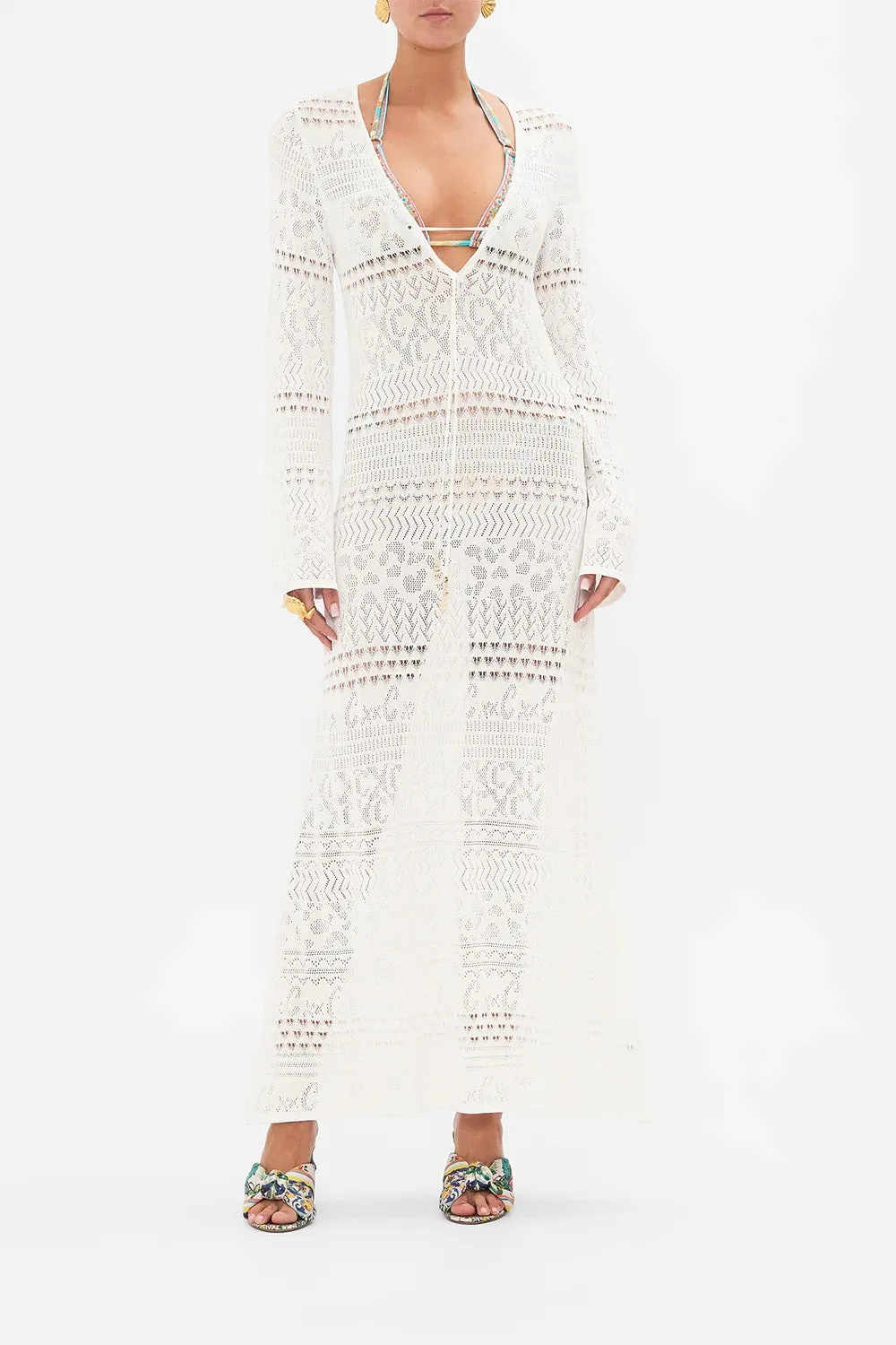 CAMILLA SEA CHARM LACE FRONT POINTELLE KNIT DRESS