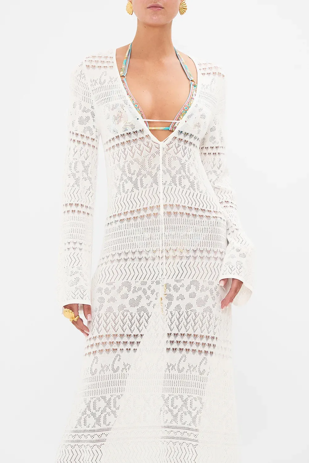 CAMILLA SEA CHARM LACE FRONT POINTELLE KNIT DRESS