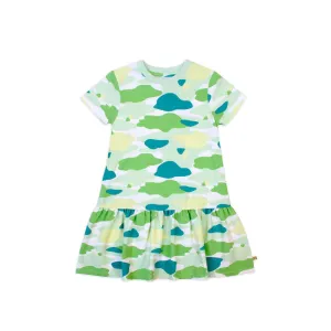 Camo Flash Drop Waist Ruffle Dress (Green)