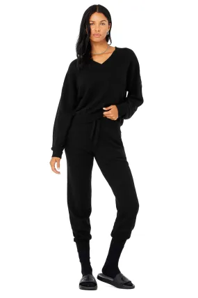 Cashmere Jet Set V-Neck Pullover & Cashmere Jet Set Pant Set - Black