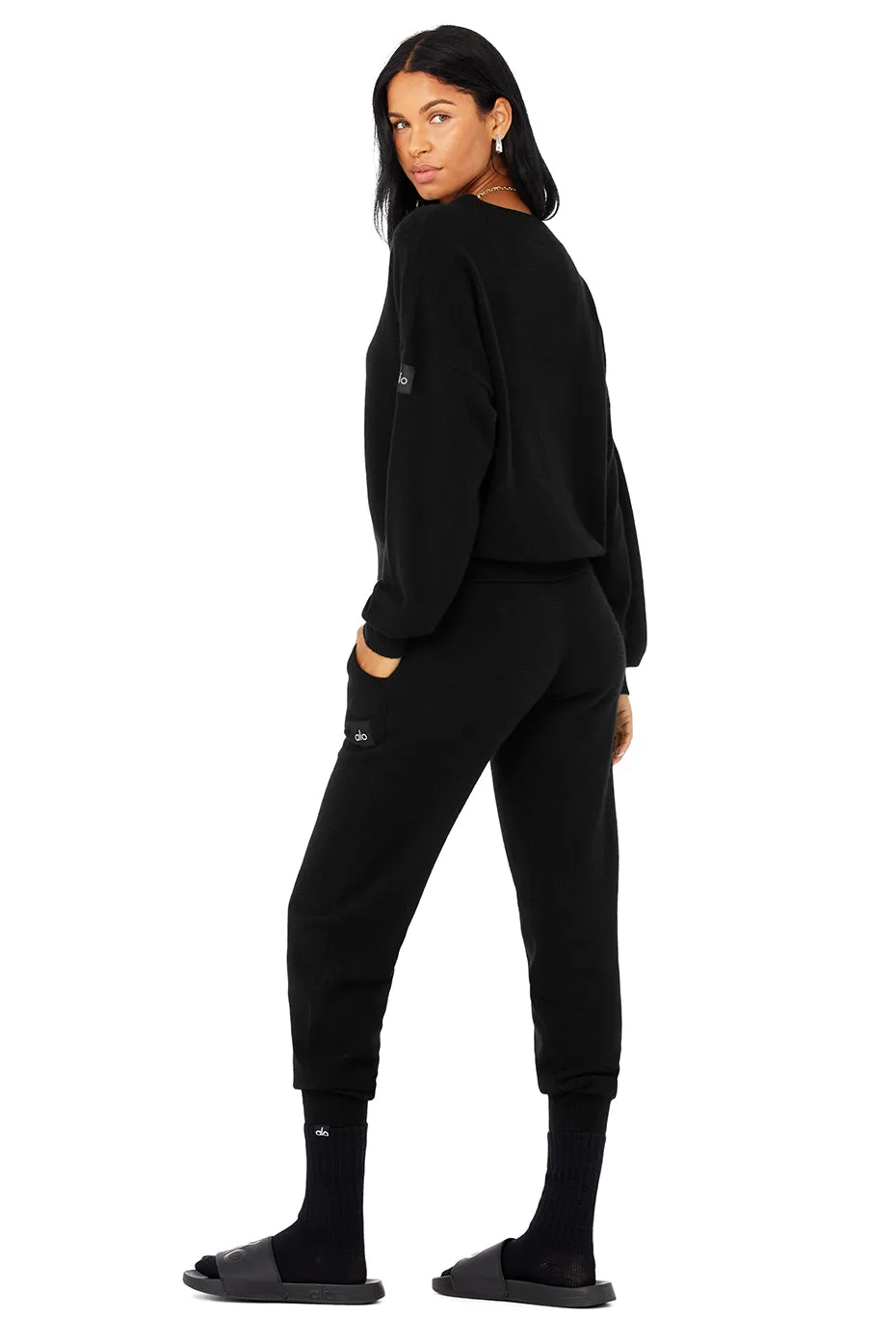 Cashmere Jet Set V-Neck Pullover & Cashmere Jet Set Pant Set - Black