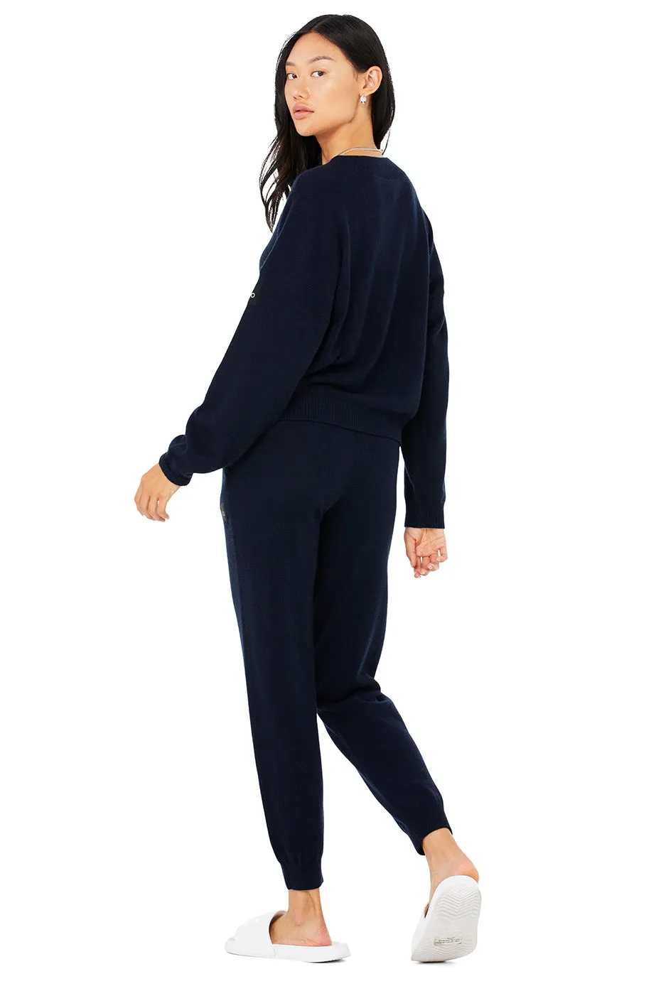 Cashmere Jet Set V-Neck Pullover & Cashmere Jet Set Pant Set - Navy