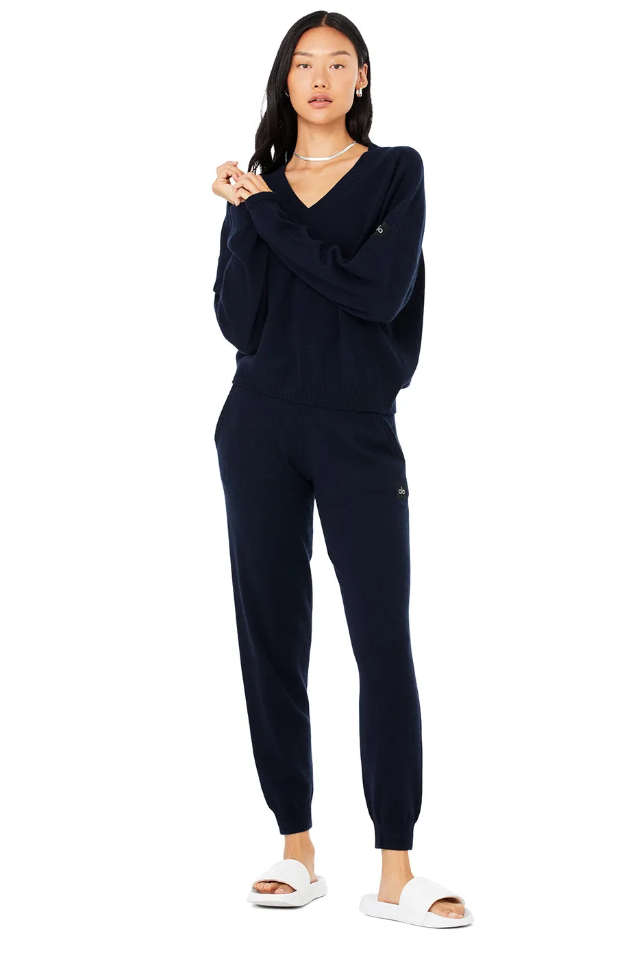 Cashmere Jet Set V-Neck Pullover & Cashmere Jet Set Pant Set - Navy