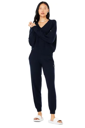 Cashmere Jet Set V-Neck Pullover & Cashmere Jet Set Pant Set - Navy