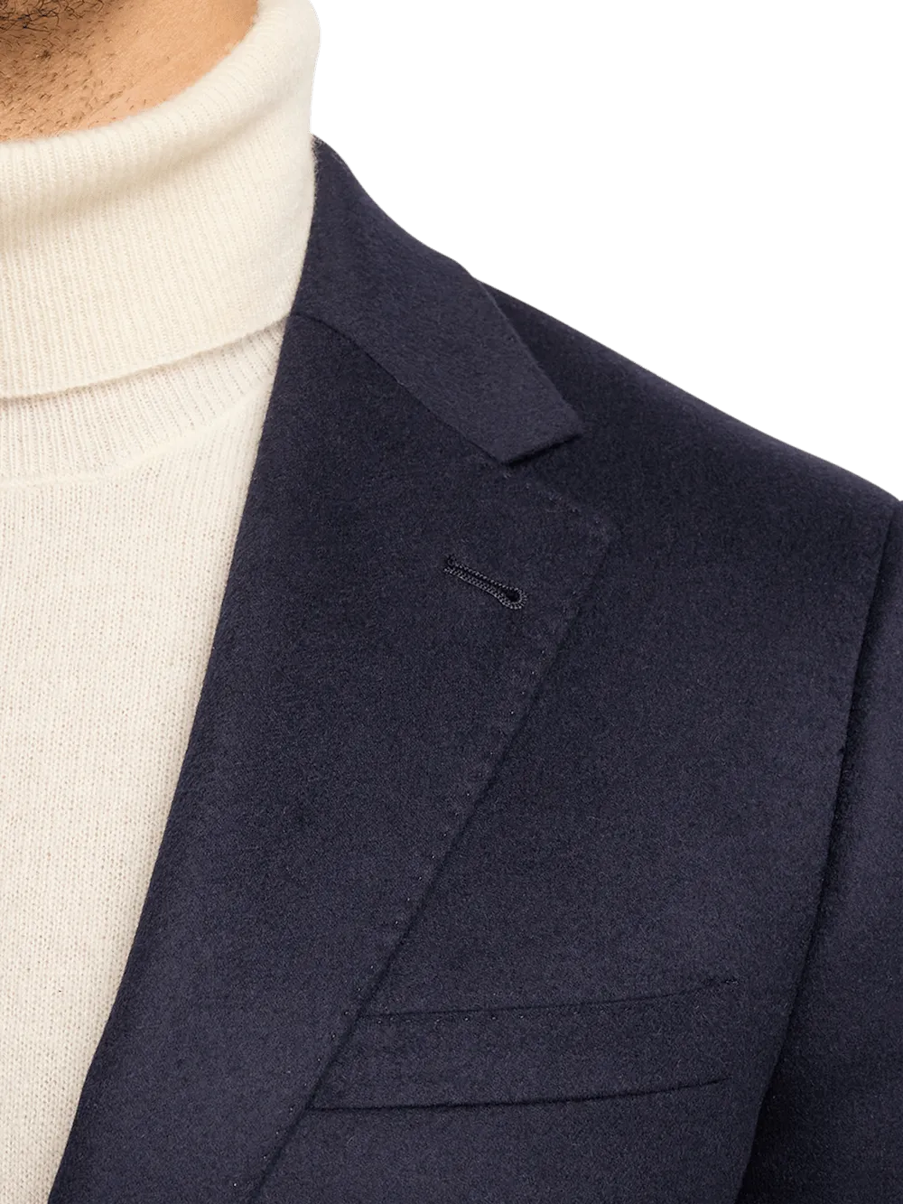 Cashmere Single Breasted Notch Lapel Sport Coat - Navy