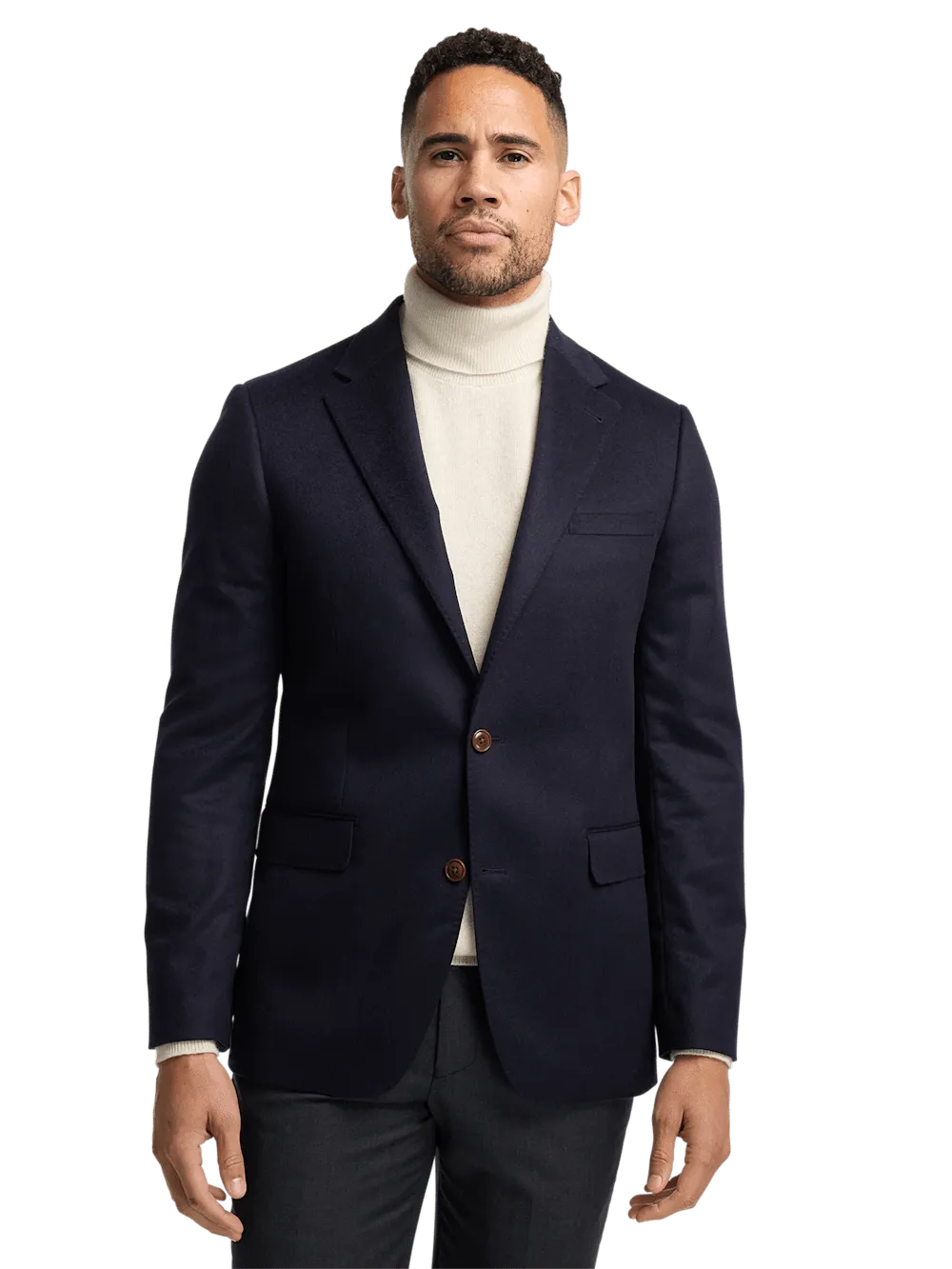 Cashmere Single Breasted Notch Lapel Sport Coat - Navy