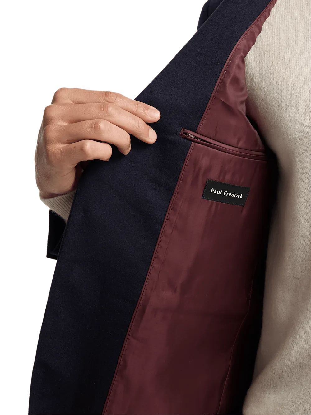 Cashmere Single Breasted Notch Lapel Sport Coat - Navy