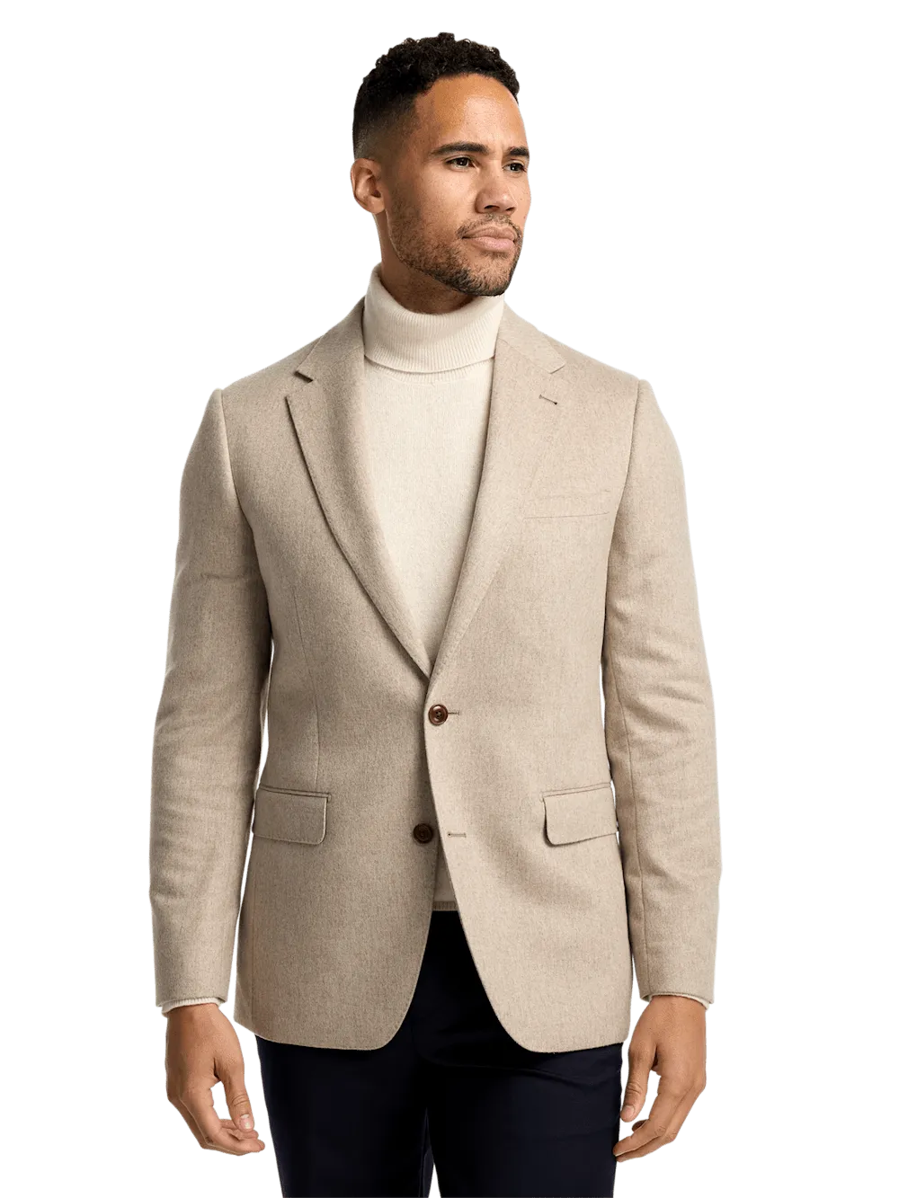 Cashmere Single Breasted Notch Lapel Sport Coat - Oatmeal