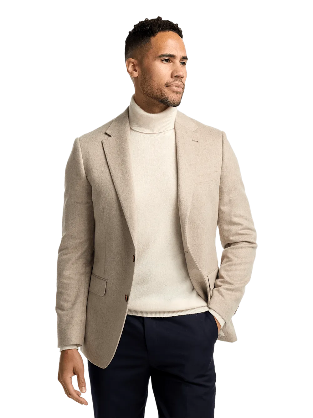 Cashmere Single Breasted Notch Lapel Sport Coat - Oatmeal