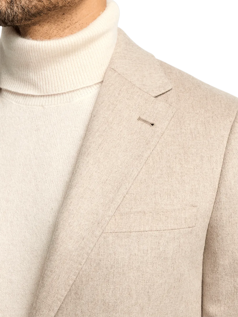 Cashmere Single Breasted Notch Lapel Sport Coat - Oatmeal