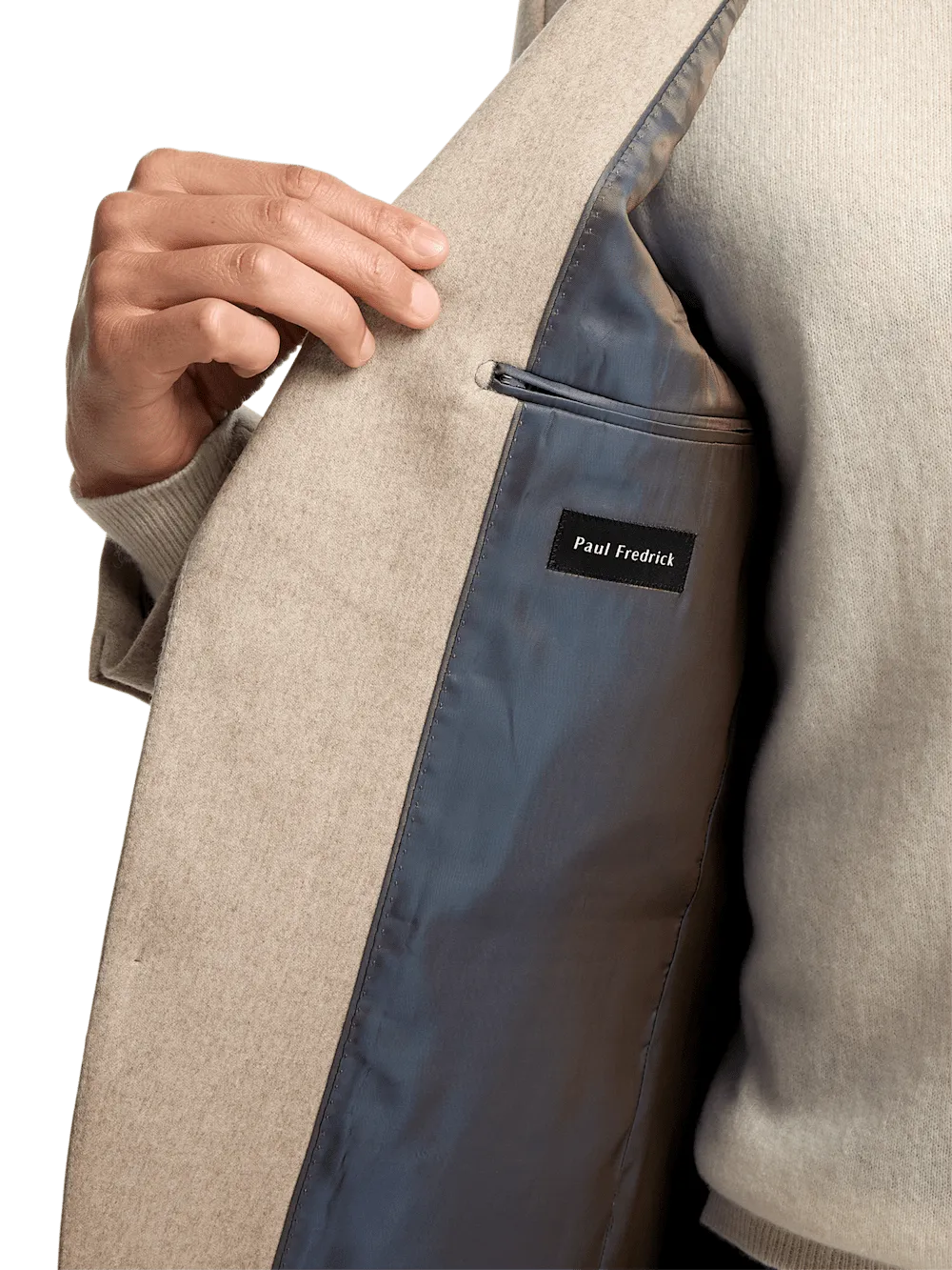 Cashmere Single Breasted Notch Lapel Sport Coat - Oatmeal