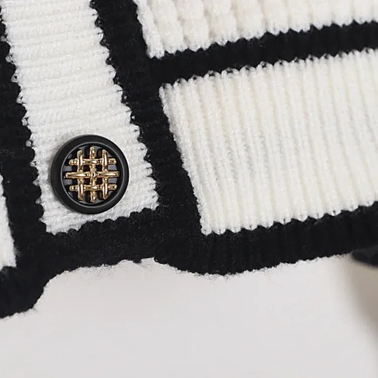 Chic Colorblock Pockets Crop Knit Cardigan Sweater